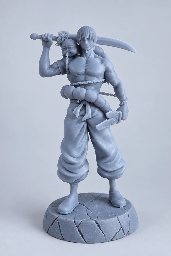 Estátua de Toji Fushiguro impressa em 3D, antes da pintura